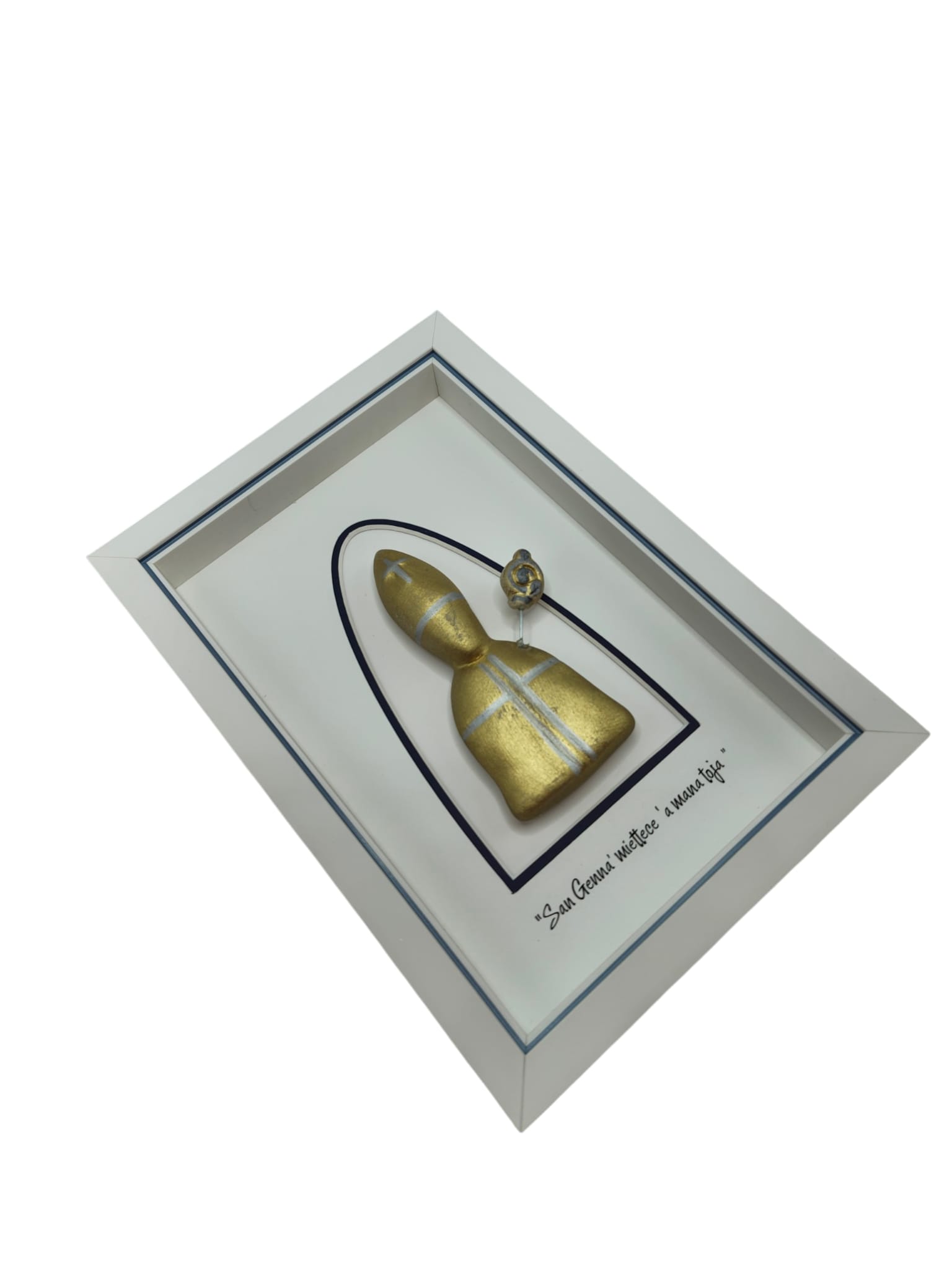 TChic Specialist Ischia openheart maschera OPENHEART: figura in ceramica incorniciata che racconta emozioni e storia. OPENHEART | San Gennaro oro con cornice 22x15cm | Ceramica - immagine 2